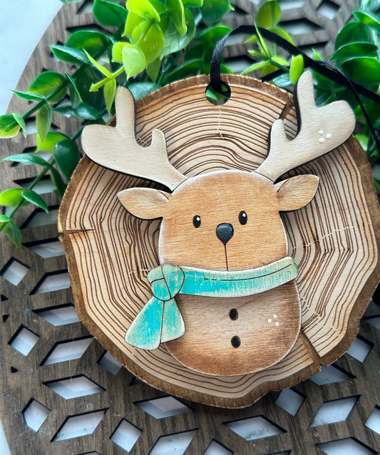 Reindeer wood slice ornament